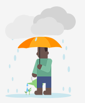 A Man with Umbrella In Rain