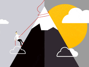Animation of man climbing a mountain