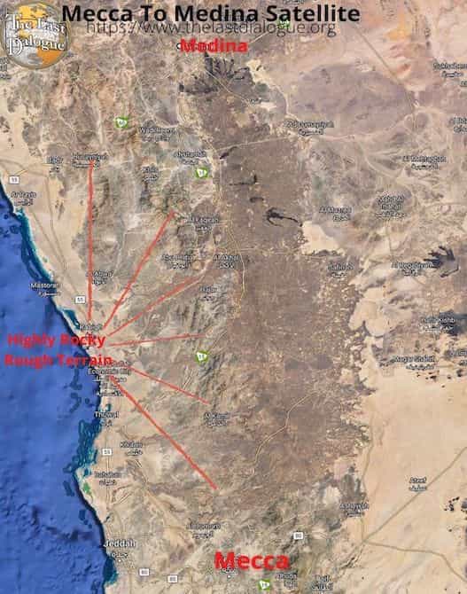 Mecca To Medina Satellite Image Showing Terrain & Route