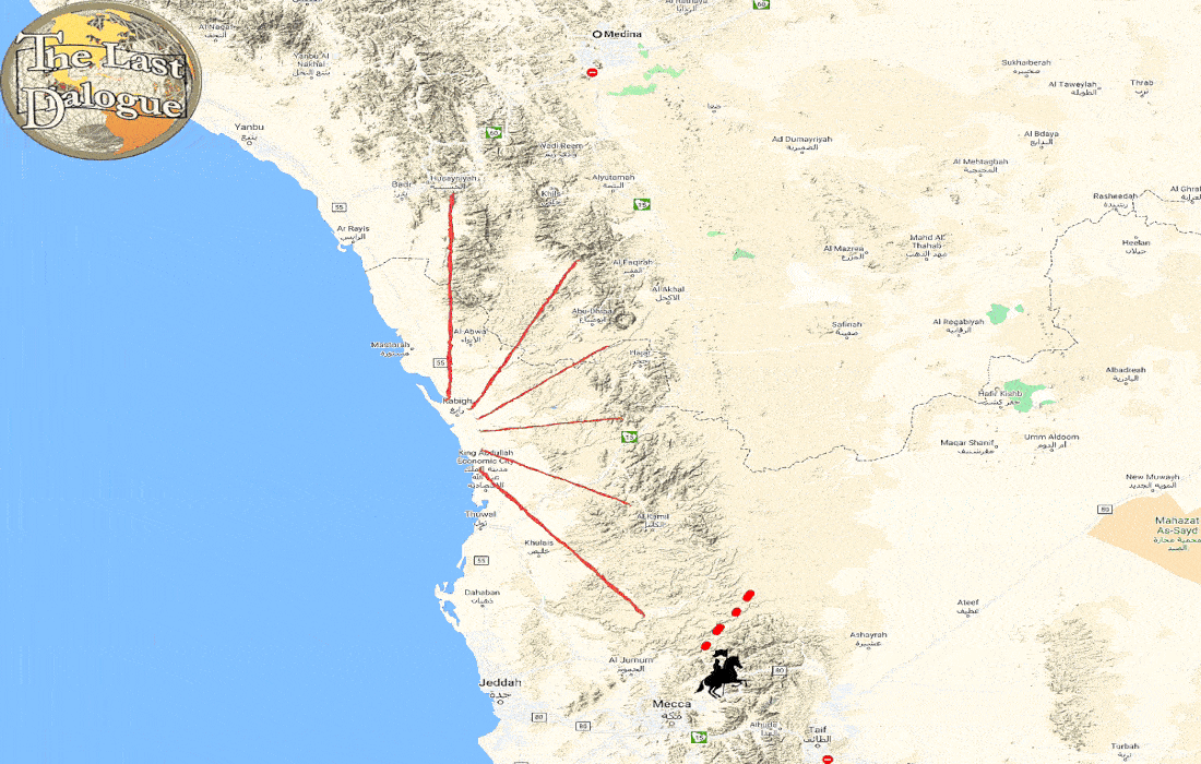 Animation on Map showing Mecca Madina Terrain & Route